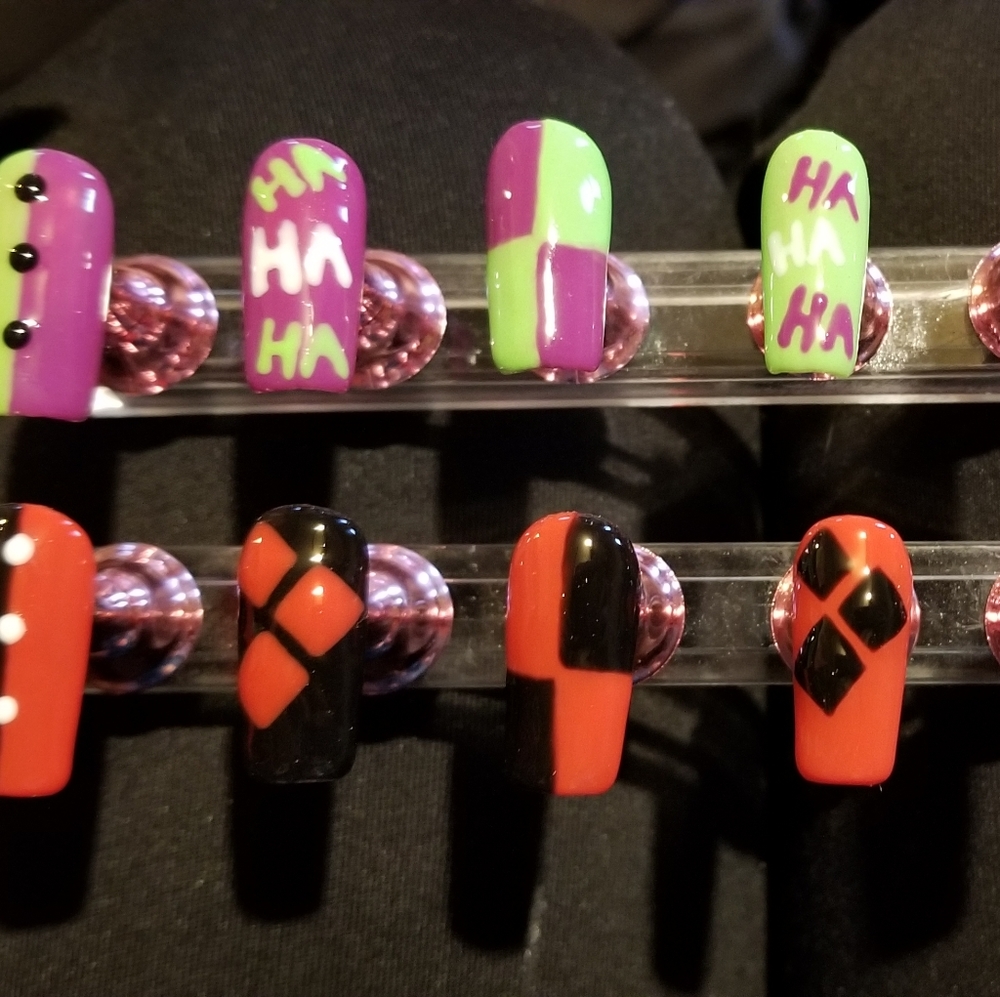 Custome Harley Quinn and Joker Nails